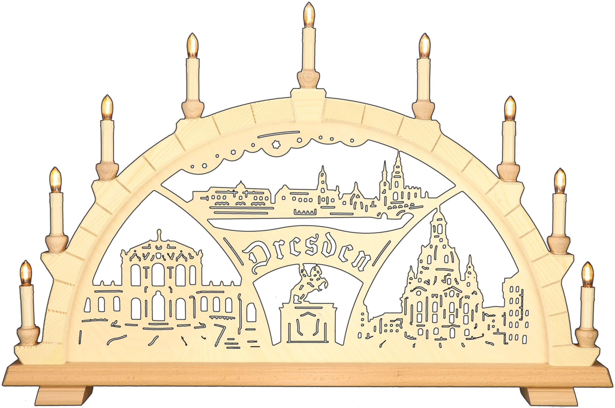 Schwibbogen groß - Ortsmotiv Dresden Erzgebirge - Breite 74cm - mit LED Licht, warmweiß