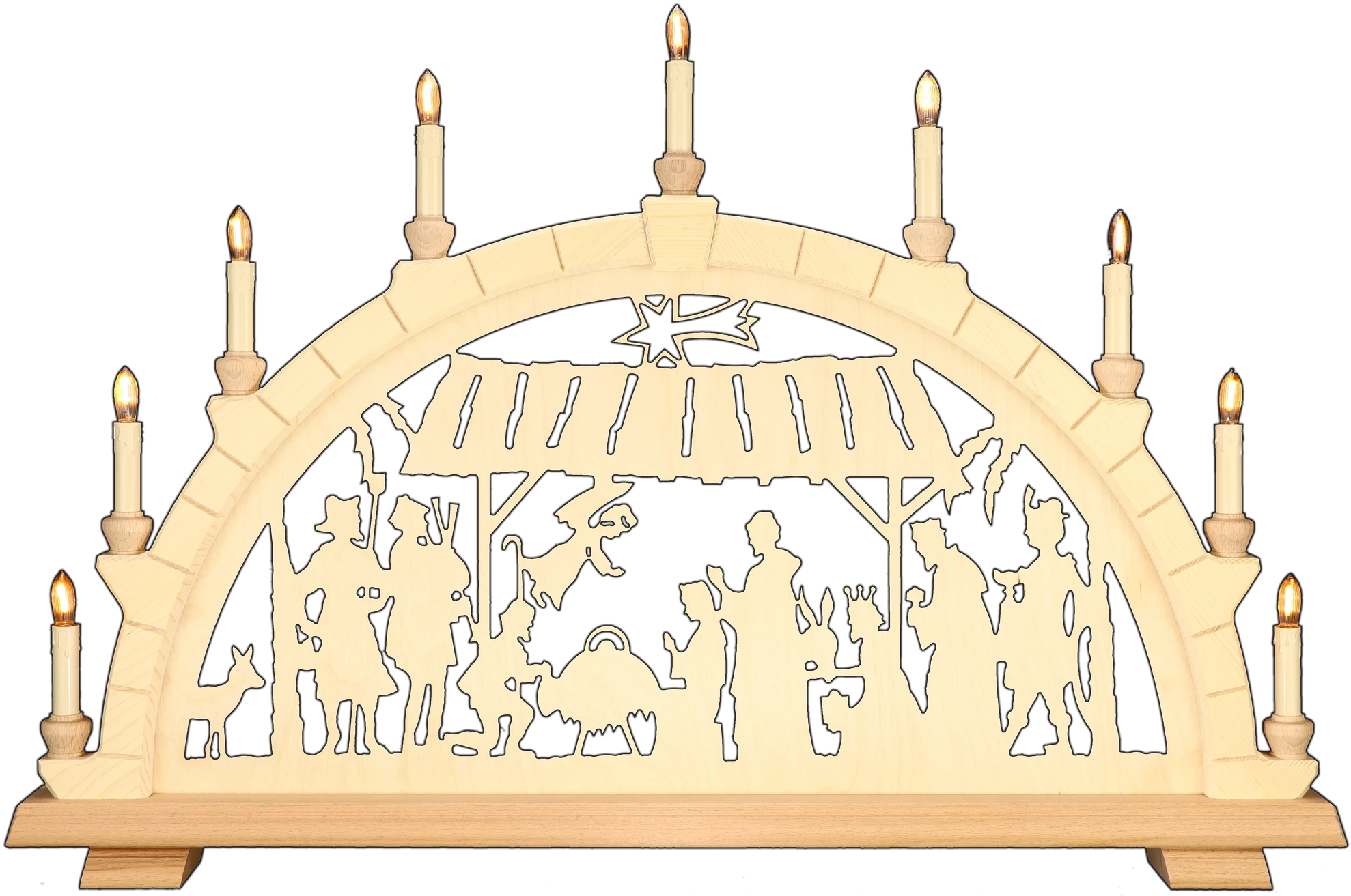 Schwibbogen groß - Christliches Motiv mit Stall Erzgebirge - Breite 74cm - mit LED Licht, warmweiß