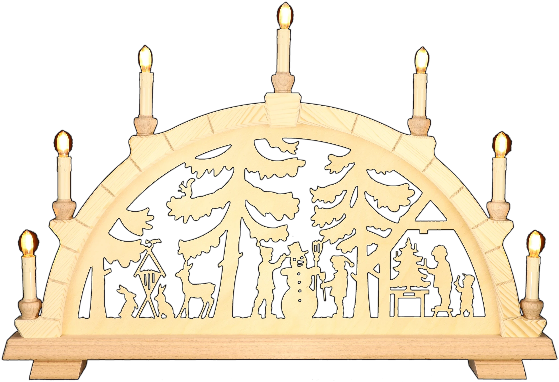 Schwibbogen mittelgroß - Motiv Waldmotiv Erzgebirge - Breite 62cm - mit LED Licht, warmweiß