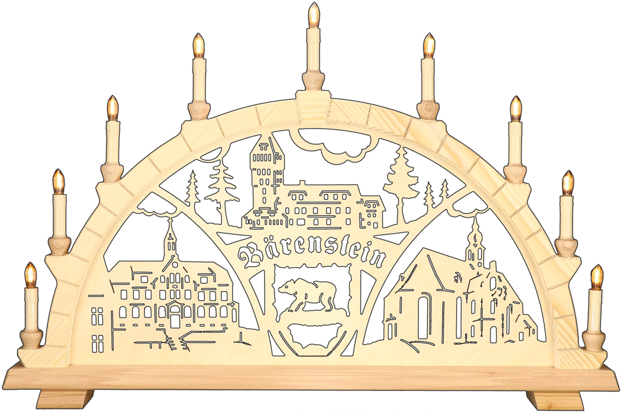Schwibbogen groß - Ortsmotiv Bärenstein Erzgebirge - Breite 74cm - mit LED Licht, warmweiß