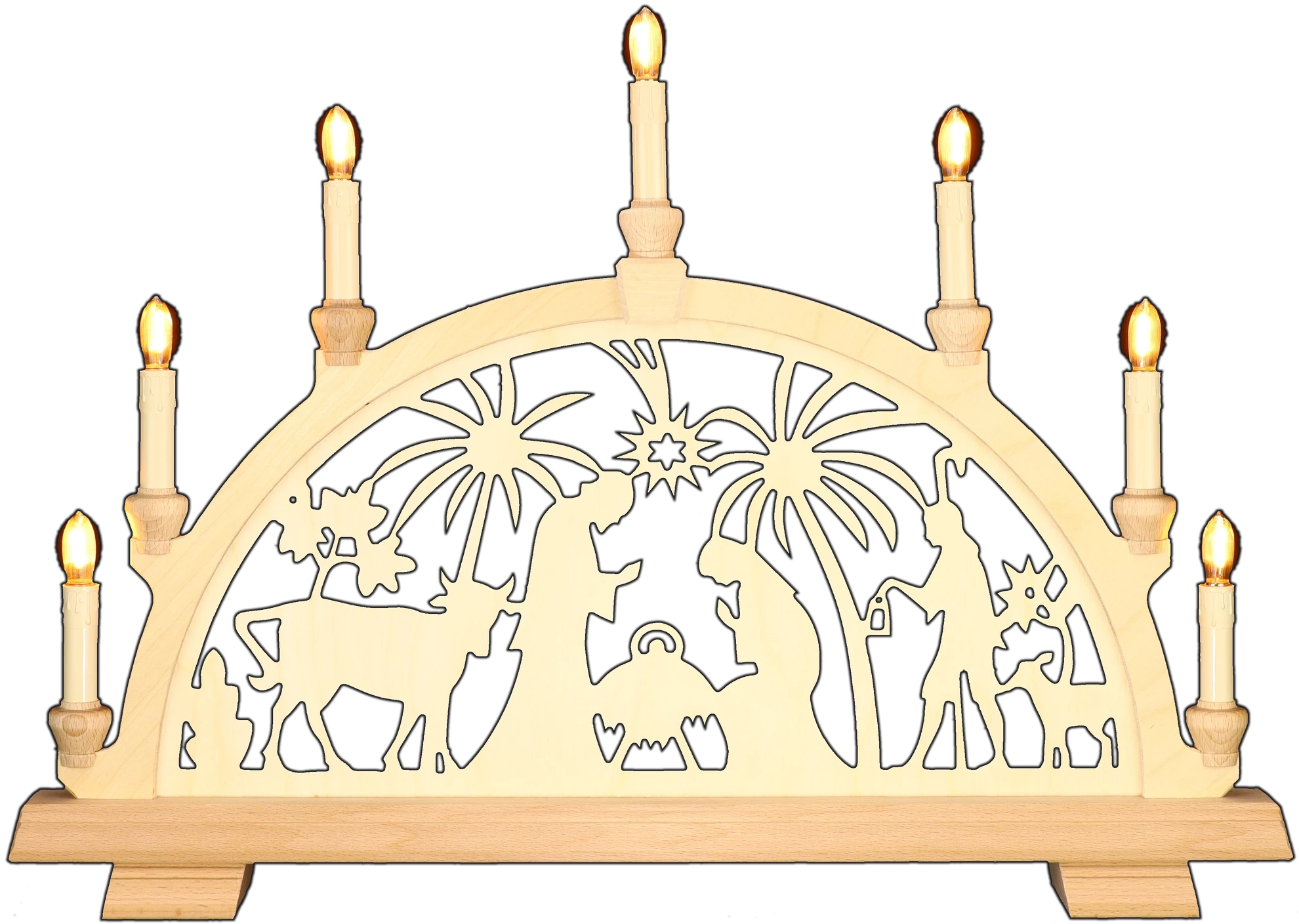 Schwibbogen klein - Christliches Motiv mit 2 Palmen Erzgebirge - Breite 52cm - mit LED Licht, warmweiß