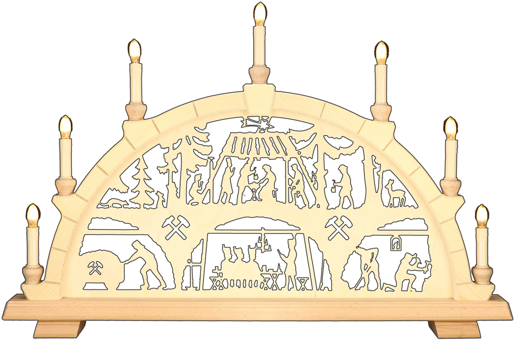 Schwibbogen mittelgroß - Motiv Mettenschicht Erzgebirge - Breite 62cm - mit LED Licht, warmweiß