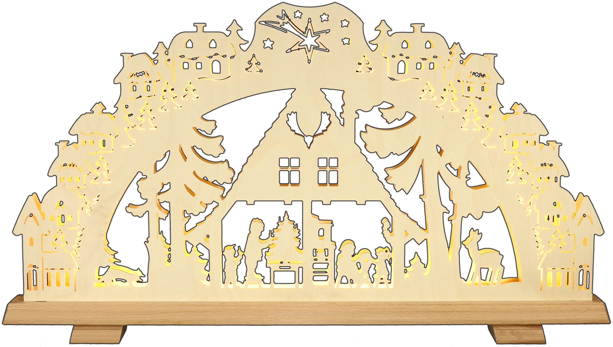 Schwibbogen 3D - Motiv Waldhaus Erzgebirge - Breite 70cm - mit LED Licht, warmweiß