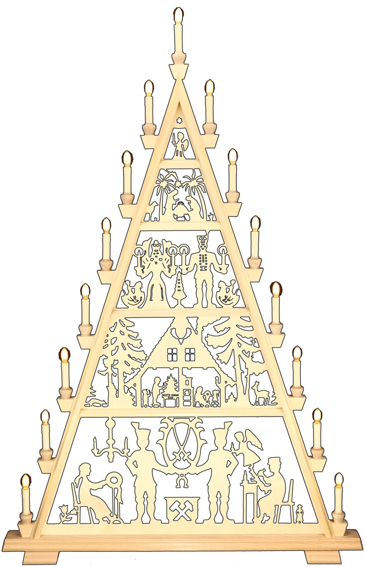 Lichterspitze 5 Etagen - Schneeberger Motiv - Höhe 106cm - mit LED Licht, warmweiß