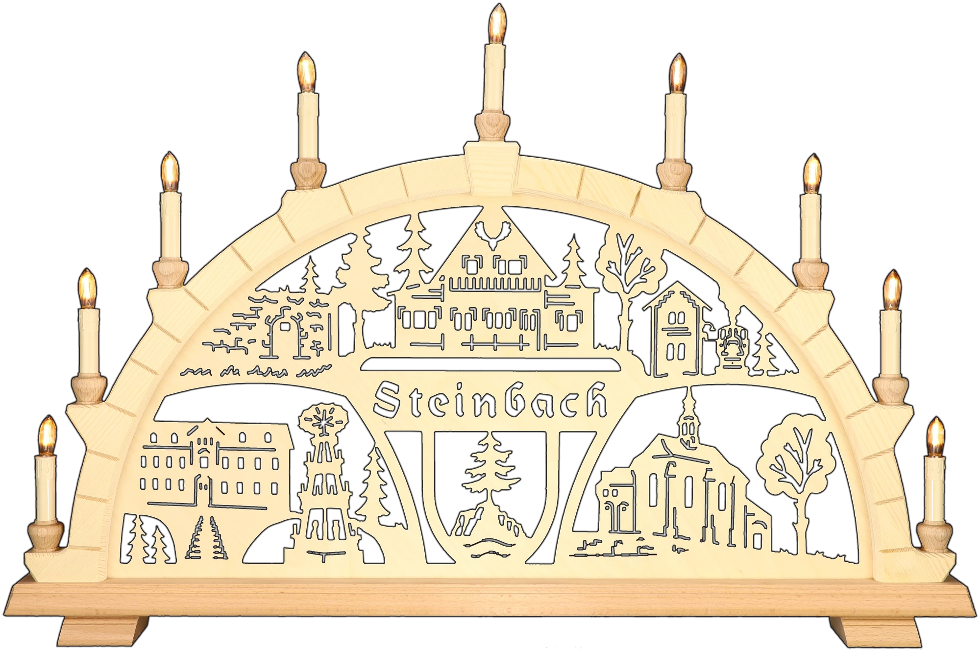 Schwibbogen groß - Ortsmotiv Steinbach Erzgebirge - Breite 74cm - mit LED Licht, warmweiß